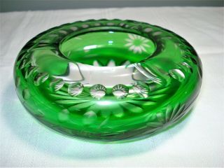 Vintage Crystal Emerald Green Cut To Clear Ashtray Candy Candle Glass Dish
