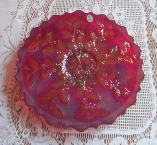 Frank Fenton 85th Holly Birthday Red Carnival Glass 10.  5 " Footed Plate