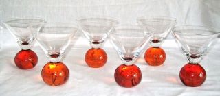 6 Vintage Controlled Bubble Glass Dessert Dishes Amber Stemless Martini Glasses