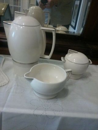 Art Deco American Limoges Triumph Coffee Set,  Coffee Pot,  Sugar Bowl & Creamer