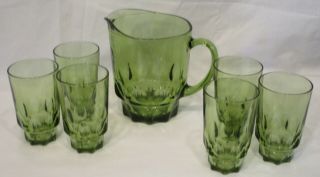 Vintage Hazelware 7 Piece Glass Beverage Set In Avocado Green