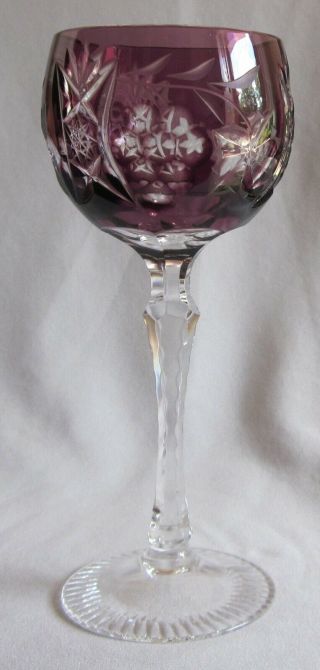 Wine Hock Glass Goblet Bayel Crystal Vineyard Grape Pattern - Amethyst 7 5/8 "
