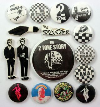 Ska And Two Tone Badges 16 X Vintage Pin Badges Rude Boy The Specials