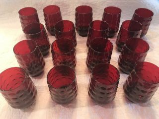 17 Royal Ruby Red Anchor Hocking Depression Bubble Glass 4.  5 " Iced Tea Glasses