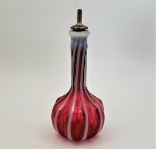 Vintage Fenton For Lg Wright Barber Bottle Cranberry Opalescent Rib Optic Stripe