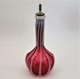 Vintage Fenton for LG Wright Barber Bottle Cranberry Opalescent Rib Optic Stripe 2