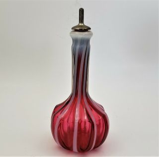 Vintage Fenton for LG Wright Barber Bottle Cranberry Opalescent Rib Optic Stripe 3