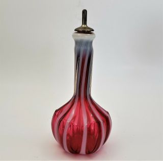 Vintage Fenton for LG Wright Barber Bottle Cranberry Opalescent Rib Optic Stripe 4