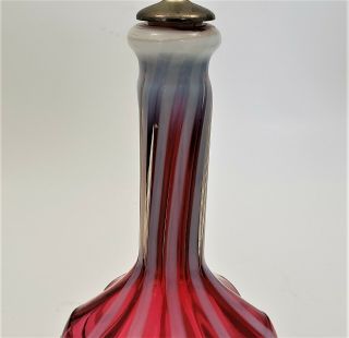 Vintage Fenton for LG Wright Barber Bottle Cranberry Opalescent Rib Optic Stripe 6