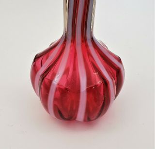 Vintage Fenton for LG Wright Barber Bottle Cranberry Opalescent Rib Optic Stripe 7