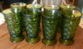 Fostoria American Whitehall Colony Avocado Green Water,  Ice Tea Glasses Set 8