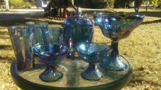 Vintage Indiana Glass Harvest Grape Blue Carnival Glass