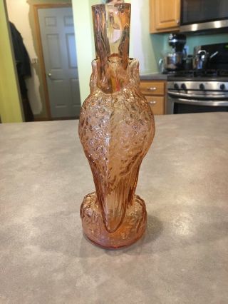 Antique Cambridge Glass Pink Glass Bottle Decanter Owl Figural Hand Painted 5