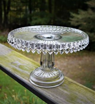 Large Vtg Eapg Victorian Pattern Glass Cake Stand W/rum Well 6 3/4 " T X 10 1/4 " W