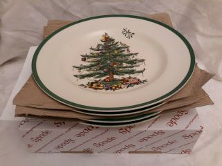 Set Of 4 Copeland Spode Christmas Tree Dinner Plate 10 1/2 "