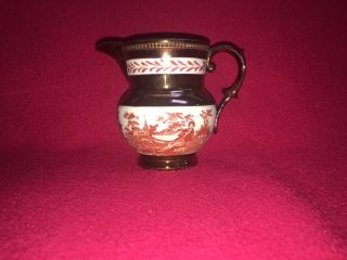 Staffordshire Copper Luster Pitcher Rust Color Transfer Ca.  1840