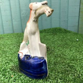 MID 19thC STAFFORDSHIRE SEATED GREYHOUND DOG WITH RABBIT IN MOUTH c1860s 4