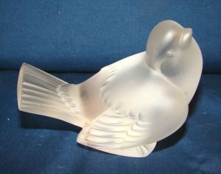 Lalique Crystal Sparrow Bird Figurine W/ Head Up