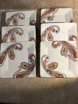 Multi Paisley Salad Plate Set Of 6 Tabletops Gallery Square 8 1/4 " Hand Painted