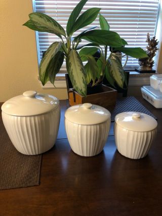 Corning Ware French White Set Of 3 Covered Canister Set Euc.