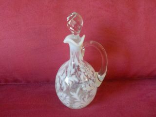 Vintage Fenton Art Glass Daisy & Fern Cruet W/stopper Opalescent 7.  5 "
