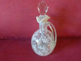 Vintage Fenton Art Glass Daisy & Fern Cruet w/Stopper Opalescent 7.  5 