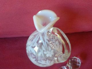 Vintage Fenton Art Glass Daisy & Fern Cruet w/Stopper Opalescent 7.  5 