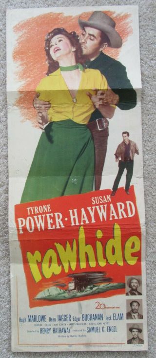Rawhide 1951 Insrt Movie Poster Fld Tyrone Powers Susan Hayward Good