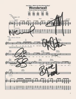 Oasis - Rare Signed / Autographed " Wonderwall " Music Sheet - Best Seller ⭐⭐⭐⭐⭐