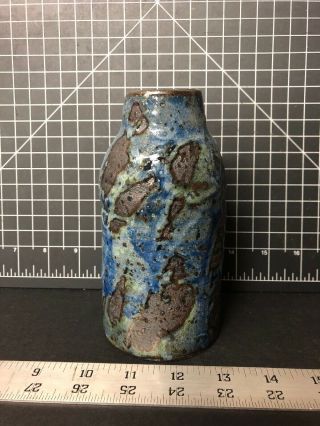 Vintage Mid Century Pottery Art Signed Blue Glazed Ceramic Vase Tracy 6” 4