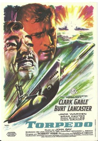 Run Silent Run Deep Clark Gable Burt Lancaster Wwii Spanish Herald Mini Poster