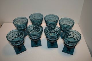 Vintage Set Of 8 Indiana Glass Colony Sherbets Goblets Stem Wines Park Lane Blue