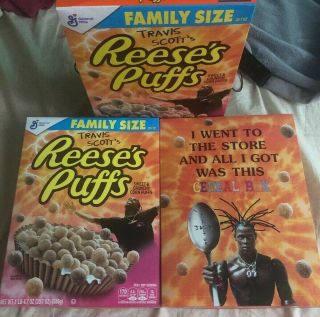 7 Limited Travis Scott Reeses Puffs Cereal 3 - Family Size,  4 - Regular Size Boxes