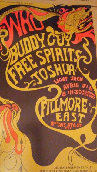 The Who Buddy Guy @ Fillmore East Nyc Ny 1968 Huge Concert Poster