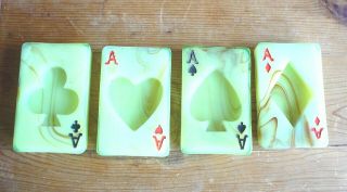Antique Houze Akro Agate Uranium Slag Glass Ace Playing Card Ashtray Set