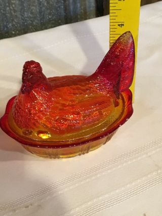 FENTON Hen on Nest Glass Covered dish - Orange Red 5