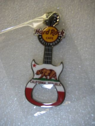 Hard Rock Cafe Hollywood Ca Bottle Opener Magnet Flag Guitar