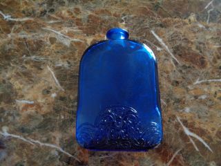 Large Cobalt Blue Glass Bottle With Scroll Design - Unique