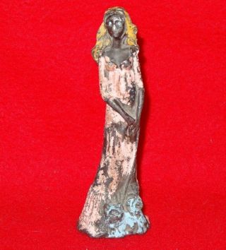 Vintage Antique Figural Cast Lead Cold Painted Girl Or Woman & Dog Paperweight