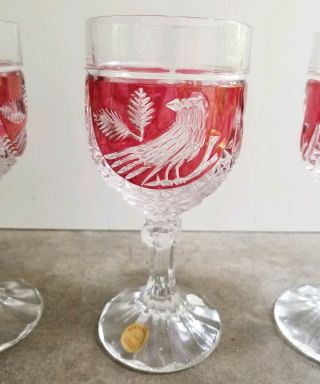 Vintage Hofbauer Ruby Red Byrdes Wine Glass German Lead Crystal - Set Of 3