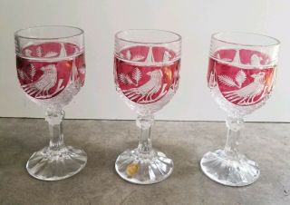 Vintage Hofbauer Ruby RED BYRDES Wine Glass German Lead Crystal - SET OF 3 2