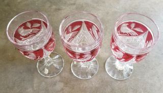 Vintage Hofbauer Ruby RED BYRDES Wine Glass German Lead Crystal - SET OF 3 3
