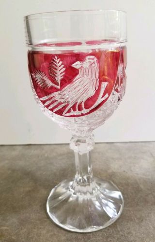 Vintage Hofbauer Ruby RED BYRDES Wine Glass German Lead Crystal - SET OF 3 4