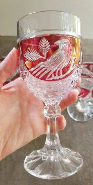 Vintage Hofbauer Ruby RED BYRDES Wine Glass German Lead Crystal - SET OF 3 6