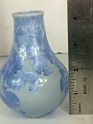 Vintage Sid Oakley Nc Pottery Blue Glazed Crystalline Vase 4 1/4 "
