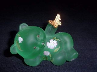 Vintage Handpainted Fenton Art Glass Bear With Butterfly