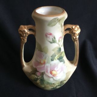 Antique Nippon Porcelain Vase Hand Painted Signed M In Wreath Morimura