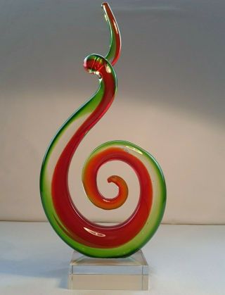 Murano Art Glass Freeform Sommerso Sculpture Italian Colours Red/green/clear