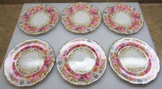 Vtg Royal Albert Serena 6 Bread & Butter Plates 6 1/4 " Pink Roses All Very Good