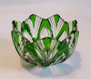 Gorgeous Caesar Crystal Bohemiae Cut Lead Glass Green Bohemian Bowl 4.  5 "
